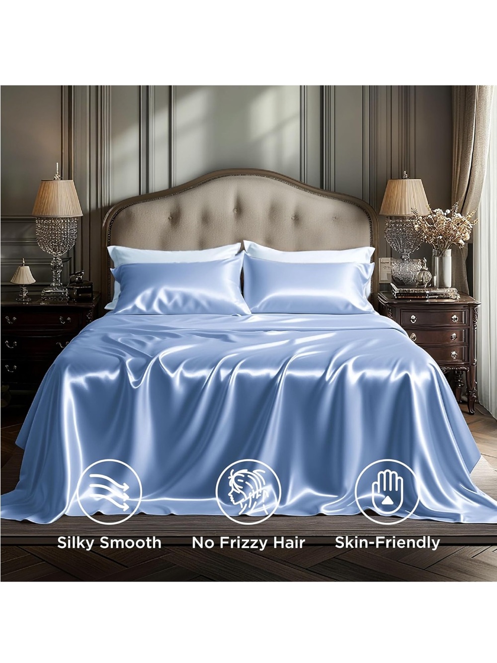 Bedsure Satin Sheets Full Size - 4 Piece Silky Bedsheet Set